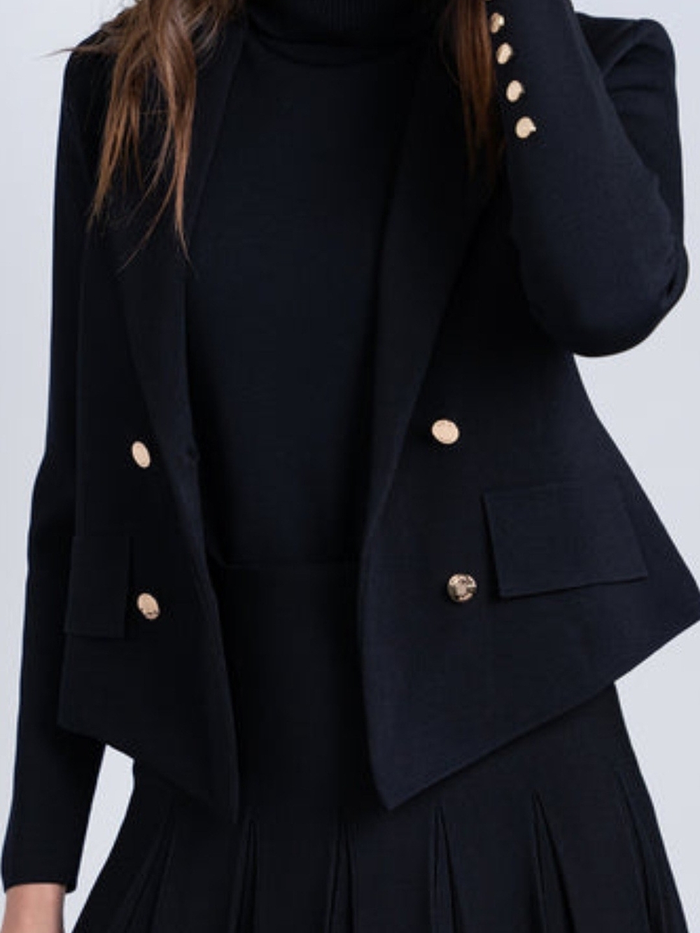 Aleeza Paris Haylee Black Double-Breasted Blazer with Gold Buttons